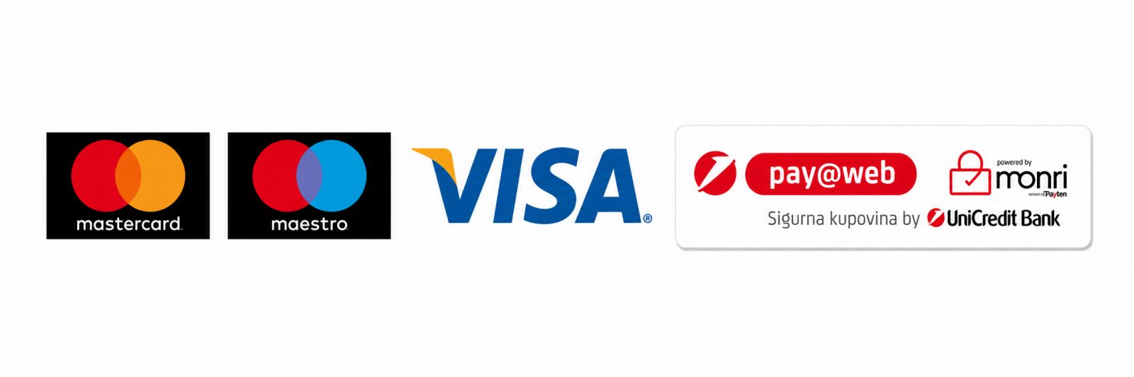 Mastercard, Maestro, Visa, pay@web, Monri i UniCredit Bank