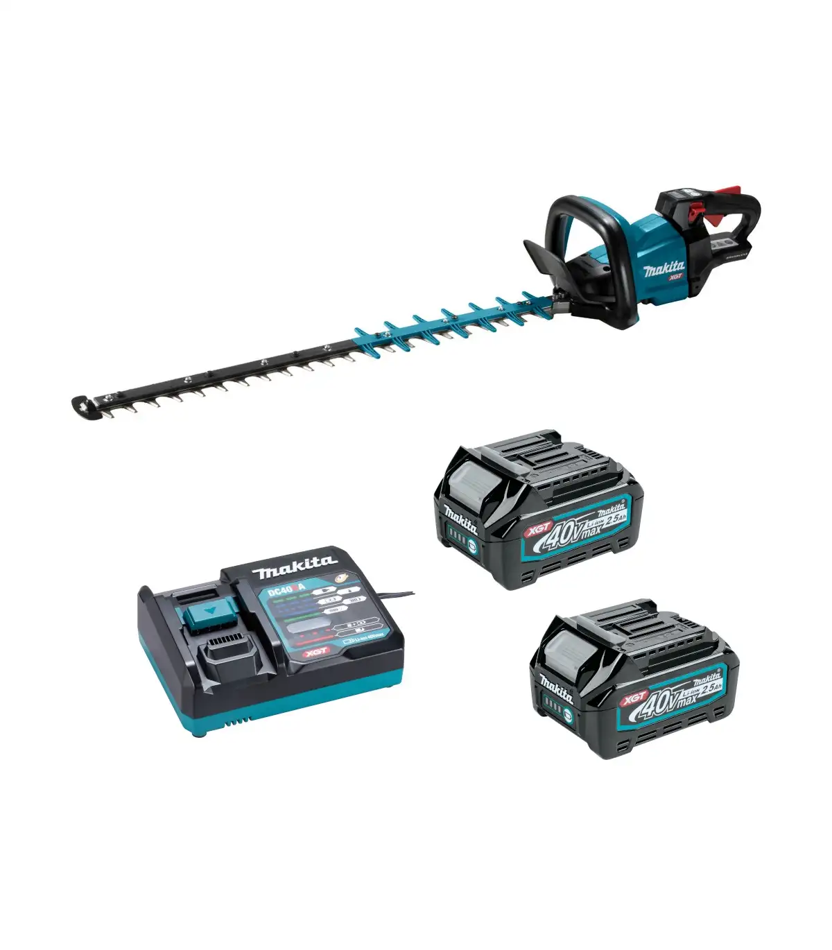 XGT Makita 40V - Akumulatorske škare za živicu u setu sa dvije baterije 2.5 Ah i brzim punjačem UH005GD201