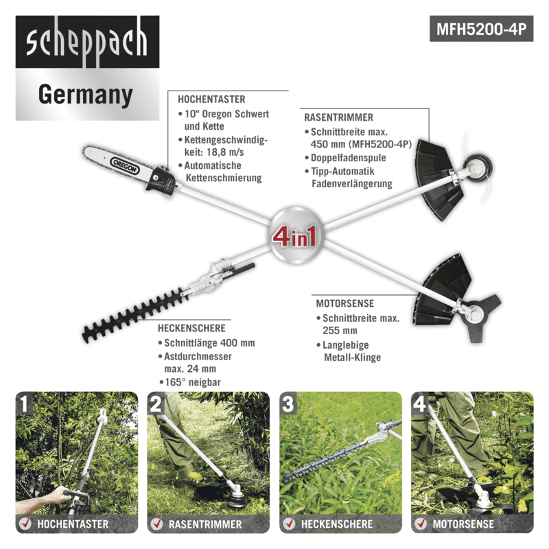 Scheppach motorni multifunkcionalni trimer MFH5200-4P 1.8 KS, fotografija 2