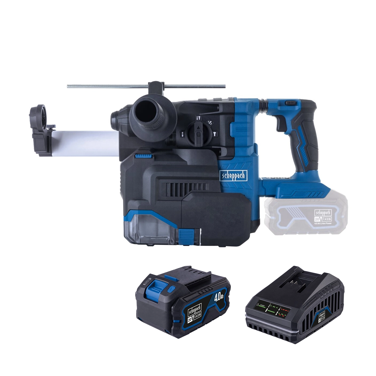 Scheppach aku udarni čekić bušilica SDS+ sa usisivačem Brushless IXES BC-DH300DFS-XSS4